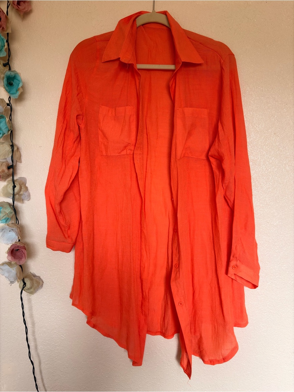 Lightweight Coral Red Beach Blouse + Shorts